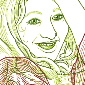 Bouton image. Superposition de trois portraits féminins. Original illustré en rouge et vert sur fond blanc. Léo Vacassin • Smile • 2016