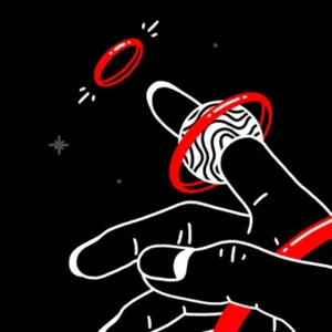 Bouton image. Collection d'illustrations digitales en blanc et rouge sur fond noir. Léo Vacassin • Tenebrism • 2020