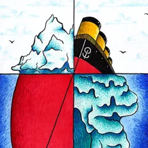 Bouton image. Illustration originale représentant le naufrage du Titanic. Léo Vacassin • Titanic • 2016